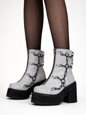 Grey Reflective Halloween Costume Rave Cosplay Platform Gothic Fetish Boots